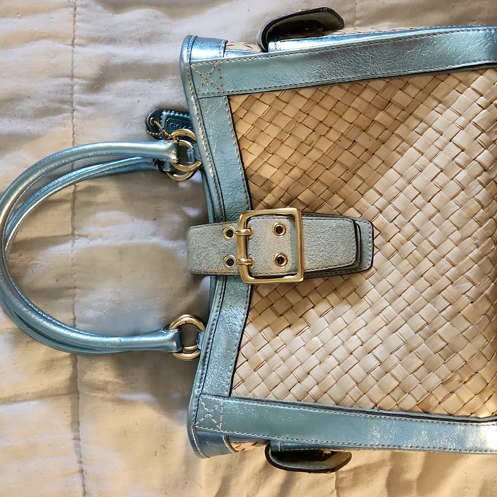 Coach Blue and Tan Woven Tote Bag